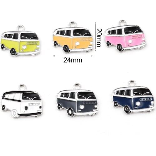 5 PCs Cartoon Car Series Charms Pendant For Necklace Making Zinc Based Alloy Pendant Bus Enamel Charms DIY Hademake Jewelry