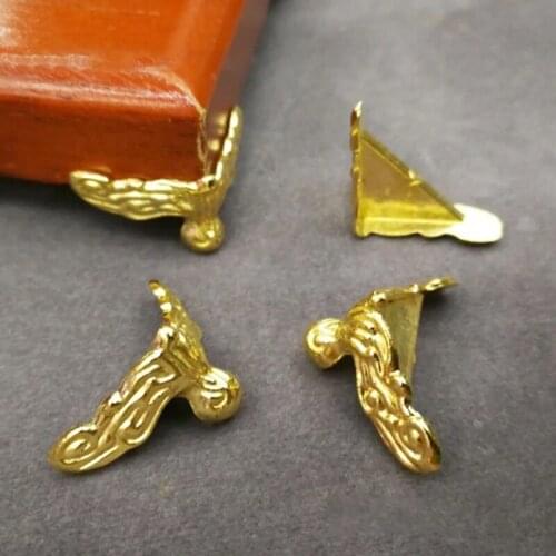8Pcs Wood Case Decorative Feet Legs Corner Protector Antique Brass Golden Jewelry Chest Gift Box Brackets Bottom Support Foot