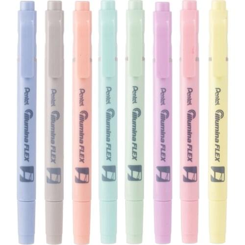 8pcs/set Pentel Soft Double Tip Highlighter Pen Illumina Flex Pastel 8 Colors Optional Marker Pens Office School Supplies