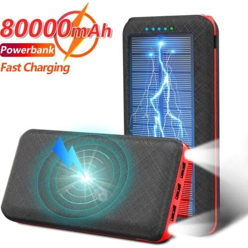 Wireless 80000mAh Qi Solar Power Bank Portable Outdoor Mobile Phone Fast Charging External Battery Suitable for Xiaomi mi Iphone
