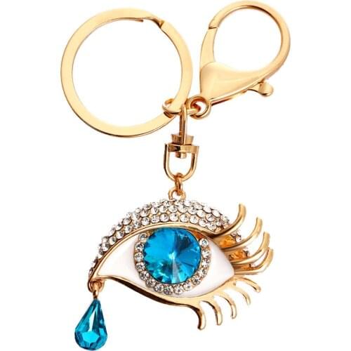 New Tear Eye Rhinestone High Quality Gold Color Crystal Car Keychain Charm Pendant Key Ring For Women Jewelry Gifts