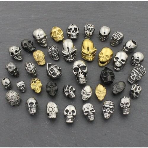 2-5mm Hole 316l Stainless Steel Punk Style Skull Head Beads Charms for Men String Bracelets Jewelry Making