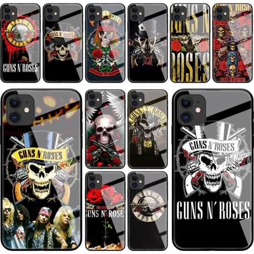 Guns n roses Case for iPhone 12 Mini 11 Pro Max X XS XR 8 7 Plus 6 6S SE 2020 Tempered Glass Black Edge Phone Cover
