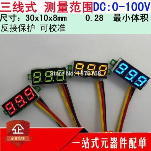 5Pcs 0.28" Mini Digital Voltmeter Ammeter DC 100V 3-Wire Voltage Meter Tester adjustable Blue Red Yellow Blue Green LED Display