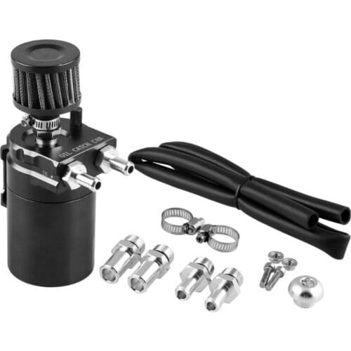 Cylinder Aluminum Engine Oil Catch Reservoir Breather Tank Can W/ Filter Black