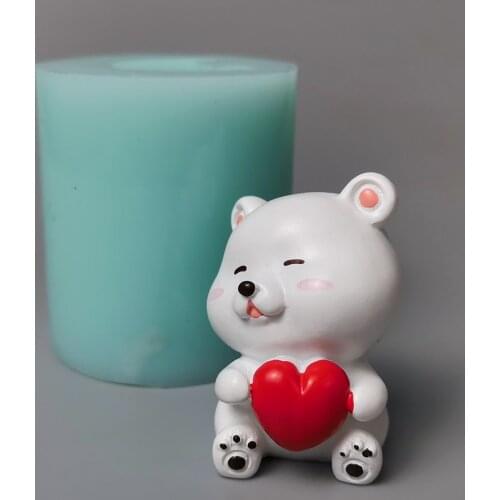 DW0263 PRZY Baby Mold Bear Holding Heart Candle Moulds Mini Mold Silicone Soap Molds Clay Resin Moulds