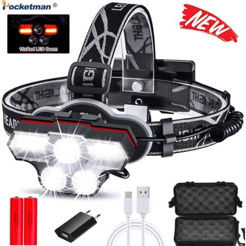 Most Powerful Headlamp 27 LED Super Bright Head Torch 6-mode Headlight Best for Outdoor Camping Light With Red Warning Light