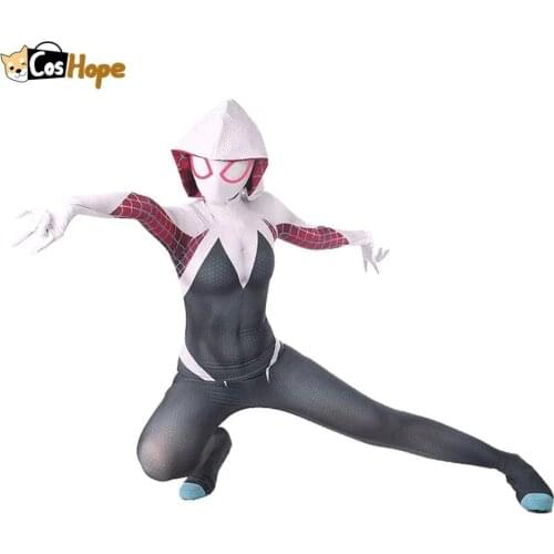 Gwen Stacy Costume Kids Adults Cosplay Unisex Lycra Spandex Zentai Jumpsuit Bodysuit Halloween Costumes for Women Girls Child