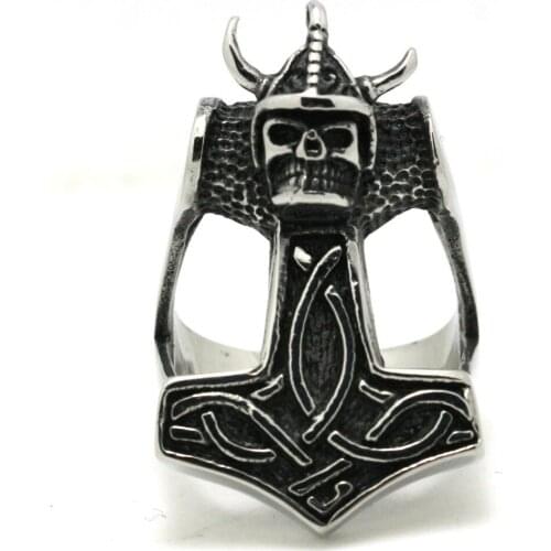 Cool Newest Fashion Design 316L Stainless Steel Big Thor Hammer Ring Biker Ring
