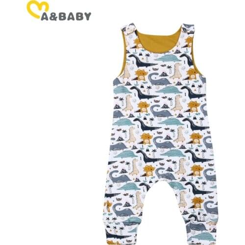 Ma&Baby 0-24M Newborn Infant Baby Boy Dinosaur Rompers Animal Print Sleeveless Overalls Jumpsuit Toddler Boy Summer Clothing