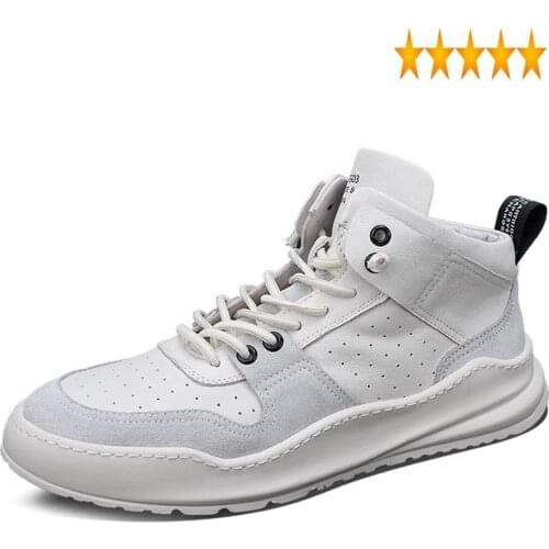 Leather Mens Genuine High Top Casual Hip Hop Thick Platform White Joggers Sneakers 2021 Autumn New Skateboard Shoes