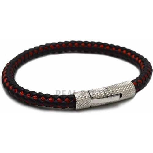 5pcs/lot Mens Bracelet RED BLACK Braided Leather Bracelets for Men Stainless Steel Clasp Wholesale Jewelry FOR MEN WOMEN HOT