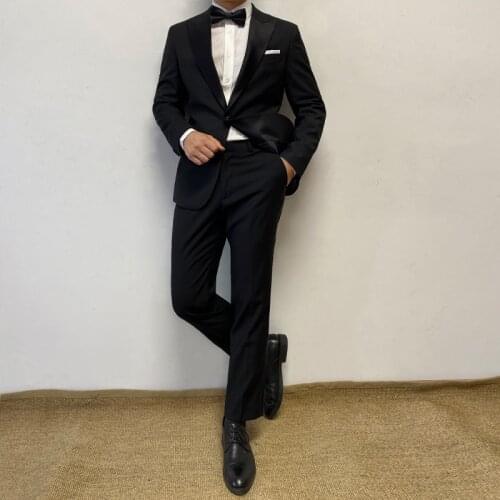 RICODESIGN Mens Wedding Tuxedo Black Suit Jacket Hand Made Tailored Customerd Slim Fit Party Suit two pieces