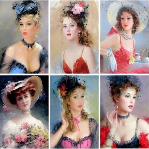 Elegant Women Portrait 5D Diy Full Square and Round Diamond Painting Embroidery Cross Stitch Kit Wall Art Handcraft Home Decor