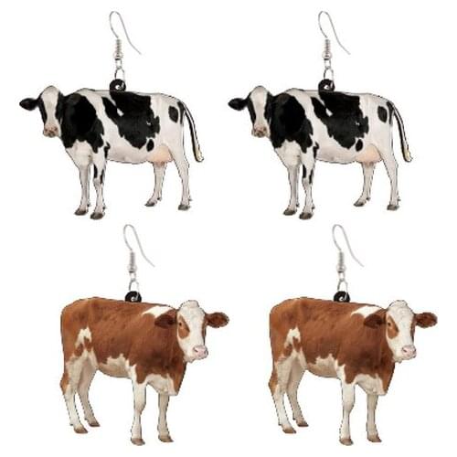 New Acrylic 2 Colors Printing Cow Drop Earrings For Women Cute Cattle Animal Hook Earrings Fashion Jewelry E20069