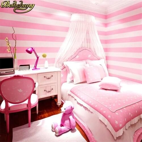 Beibehang Korean vertical stripes wallpaper for childrens room girl princess 3D wall paper child living room pink TV Background