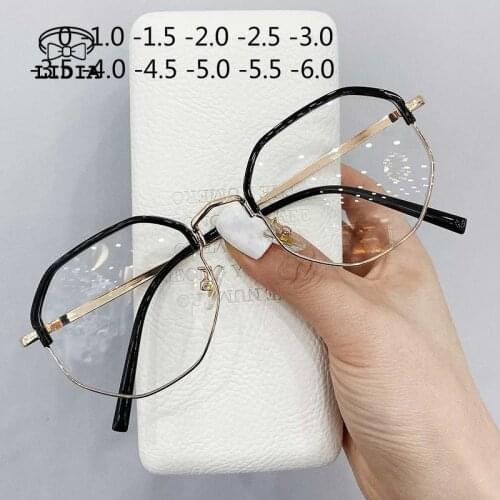 Unisex Metal Anti-blue Myopia Glasses Polygon Anti Blue Light -1.0-1.5-2.0-2.5-3 -3.5-4.0 Oversized Nearsighted Eyeglasses