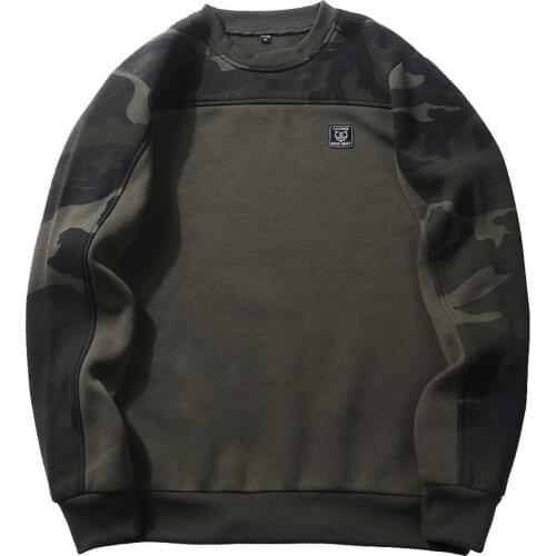 Autumn Winter mens sweatshirts Patchwork camouflage pullover men fashion casual O-Neck Plus velvet sweatshirt man