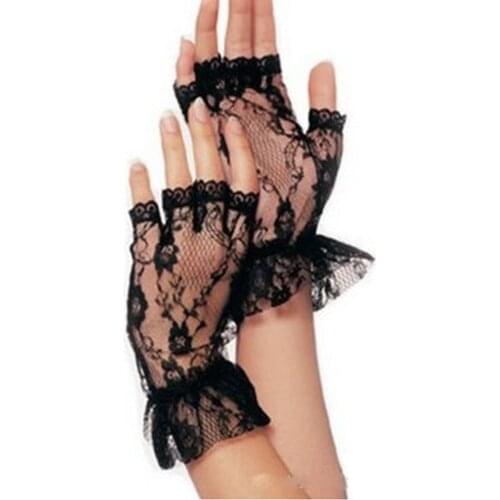 Ladies Sexy Short Black Lace Fingerless Gloves Net Goth Gothic Casual Lace Accessory Fingerless Glove Female 2020 New