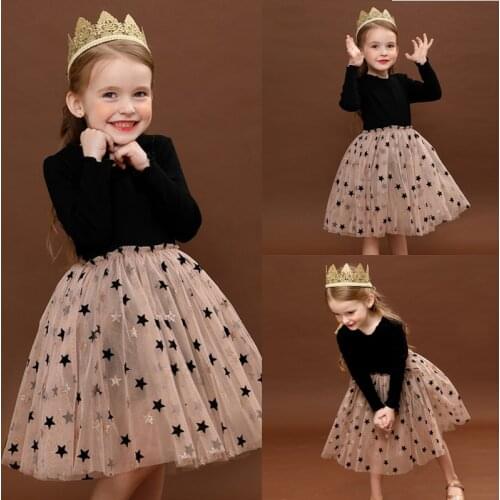 Princess Girls Dress Long Sleeves Dresses Stars Print Little Girl Baby Clothes Children Birthday Clothing Tutu Dress Casual Wear