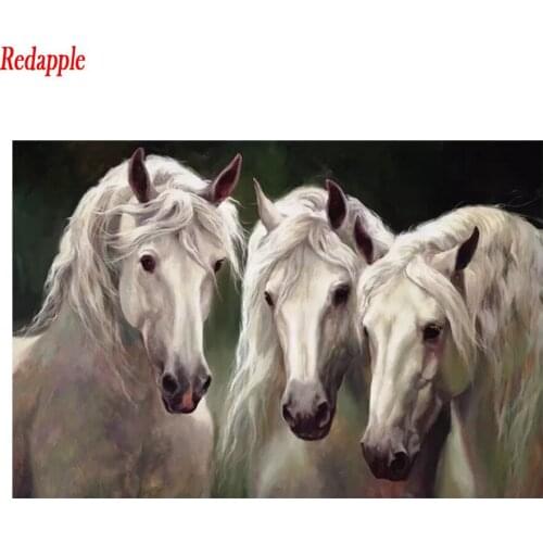 Full square diamond painting Abstract animal art, white horse pictures for embroidery round diamond mosaic paintings
