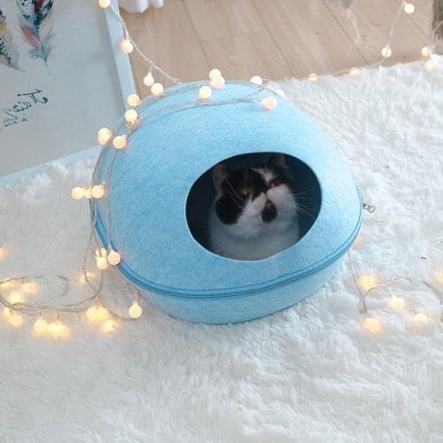 Semi-Closed Removable Dog Cat Bed Cat Sleeping Bag Cat Cave Sofa Mat Winter Warm Pet House Cat Nest With Detachable Cushion Mat