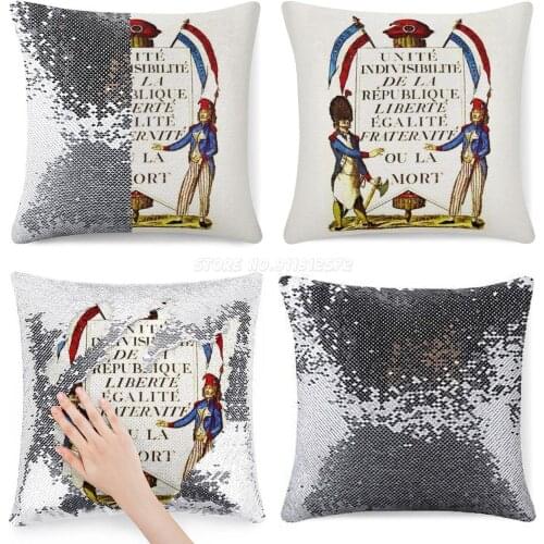 French Revolution Poster Sequin Pillowcase Glitter Throw Pillow for Party Cafe Home Sofa French Francais French Revolution Franc