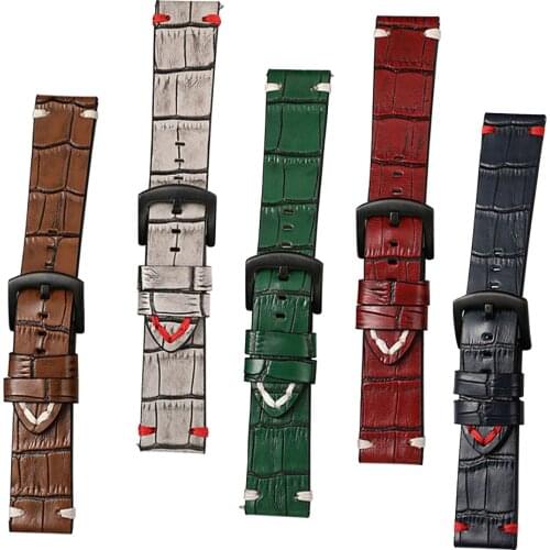 Retro Genuine Leather Quick Release Watchband 20mm 22mm Calfskin Watch Straps Porous Breathable Handmade Stitching for Men