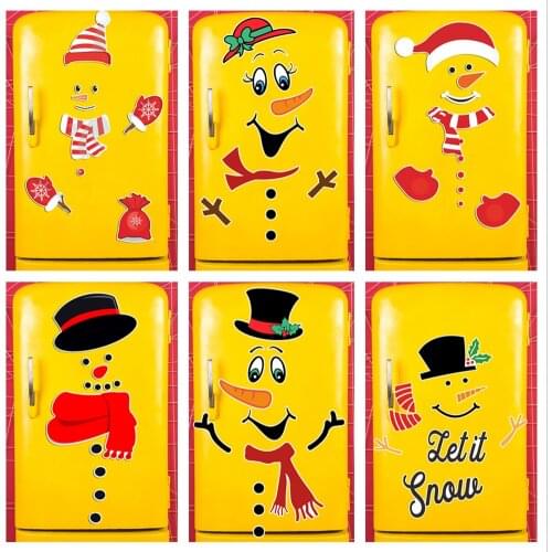 Christmas Snowman Refrigerator Sticker Set Snowman Fridge Stickers Decoration Fridge Wall Door Party Supplies Home Decoration