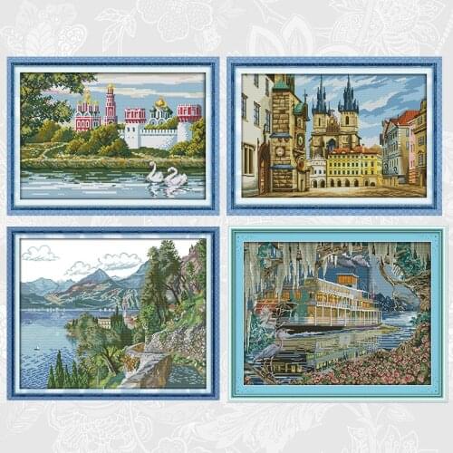 Joy sunday Needlework 14CT 11CT Counted Printed On Canvas Cross Stitch Home Decor Beautiful Scenery series DIY Handmade Crafts