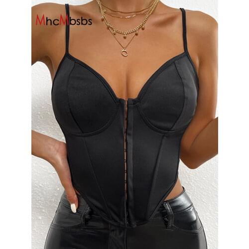 Sexy Summer Goth Black Satin Crop Tops Women Backless Night Club Busiters Corsets Vintage Clothes Bodycon Tanks Camis