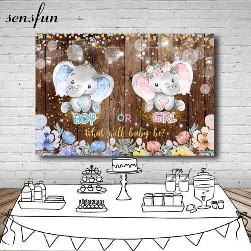 Sensfun Elephant Boy Or Girl Baby Shower Gender Reveal Photography Backgrounds Wood Backdrops For Photo Studio Custom Photocall