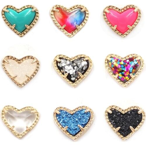 High Quality Multicolor Small Heart 3D Resin Abalone Shell Geometric Bling Bling Glitter Mini Love Stud Earrings for Women
