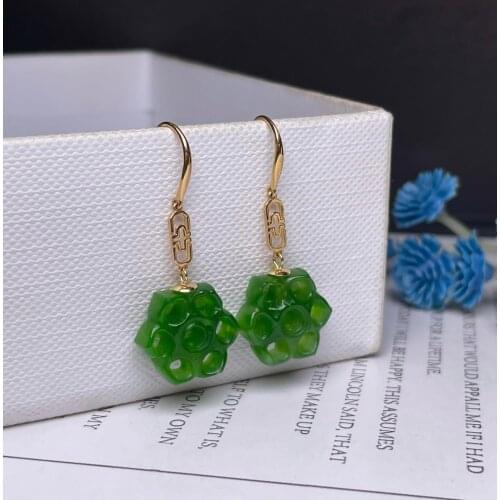 SHILOVEM 18k yellow gold real Natural Jasper drop earring fine Jewelry women wedding plant wholesale gift new myme12126681by