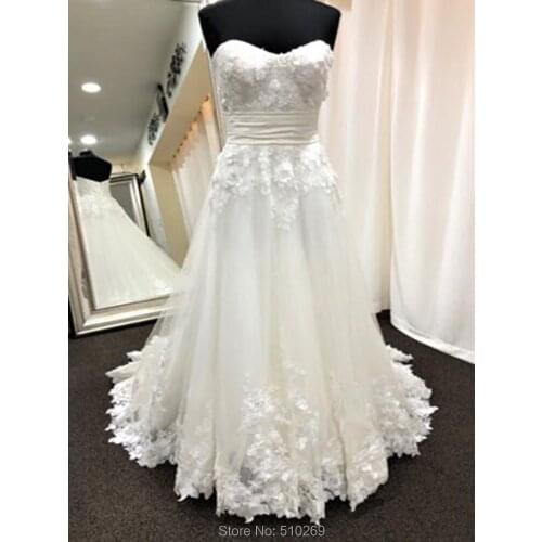 A Line Sweetheart Pleated Floral Appliques Organza Bridal Gowns Wedding Dresses Robe De Mariage Custom Made Vestido De Noiva