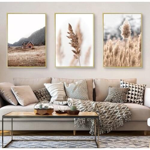 Modern Autumn Landscape Poster Home Decor Nordic Canvas Painting Grass Flower Animal Scenery Picture Wall Art Print for Bedroom