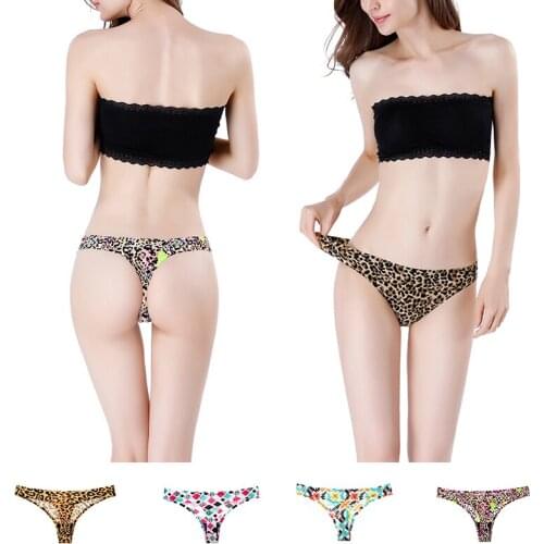 European and American Thong Low-waist Womens Underwear Ice Silk One Piece Sexy Color Leopard Print Large Size Cotton File
