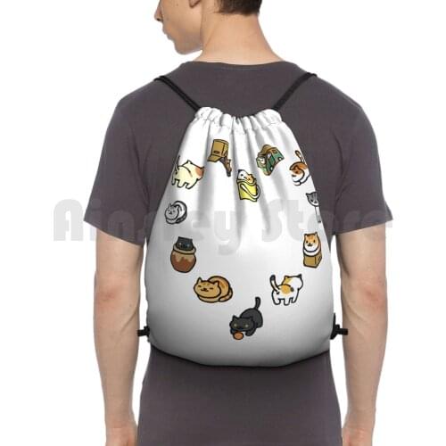 Neko Atsume-Heart Backpack Drawstring Bags Gym Bag Waterproof Heart Neko Atsume Japan Japanese Cute Cat Cats Kitty