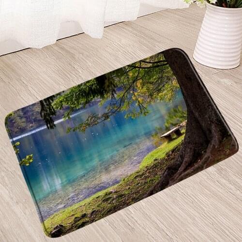 Forest Scenery Absorbent Bath Mat Green Plant Floor Shower Toilet Carpet Enclosure Bathroom Rug Ornaments Doormat Non-Slip Mats