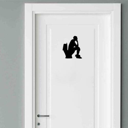 YOJA 16.3*19CM Fun SITTING ON THE TOILET POOPING TOILET Door Decal Wall Sticker Black A40376