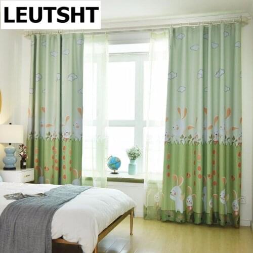 Cartoon Rabbit Room Darkening Green Curtains for Living Dining Room Bedroom Pink Cortinas Cute Window Drapes for Baby Room