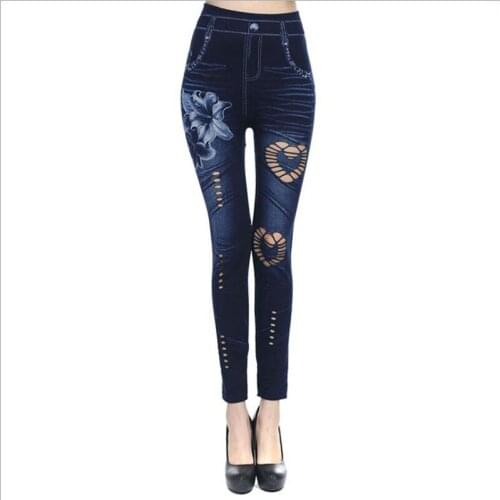 Women Sexy Garments Blue Color Ladies Pants Ripped Jeans Render pants Daily Leggings Ladies Casual Garments Woman Skinny Pants