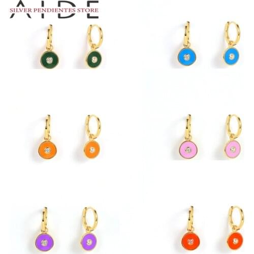 AIDE 9mm Creative Round Dripping Oil Hoops Earrings For Women Simple 925 Sliver Jewelry Huggie Earrings Pendientes Mujer