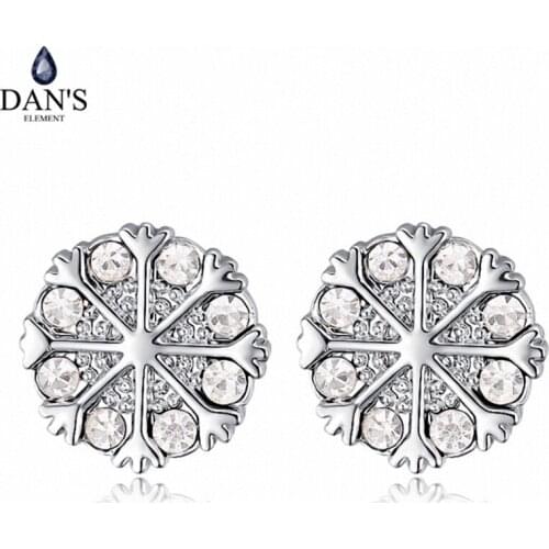 DANS Element Brand White Gold Color Austrian Crystals Snowflake Flower Earrings for Women Valentine Gift New Fashion 123670