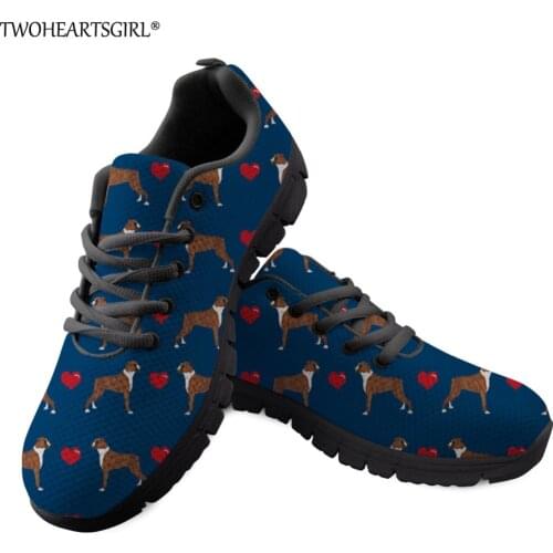 Twoheartsgirl Blue Boxer Dog Print Sneakers for Women Breathable Female Ladies Lace Up Flats Kpop Ladies Mesh Sneakers Plus 41