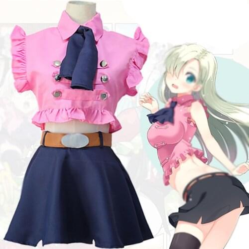 The Seven Deadly Sins Elizabeth Liones Cosplay Costume Women Japan Anime Uniform Tops Mini Skirt Tie Belt Summer Suit