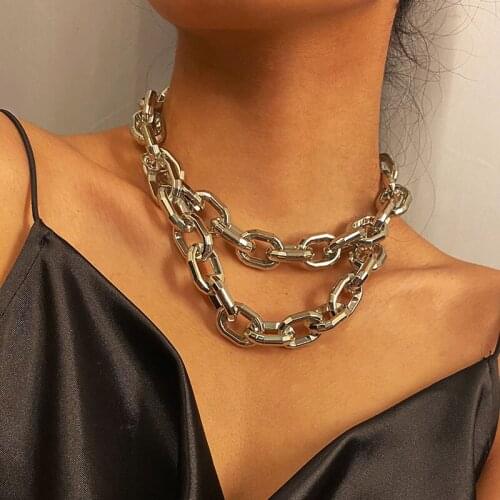 Punk Acrylic Thick Chain Necklace Double Layer Vintage Hiphop Geometric Chocker Colar Necklace Women Fashion Jewelry XR3215