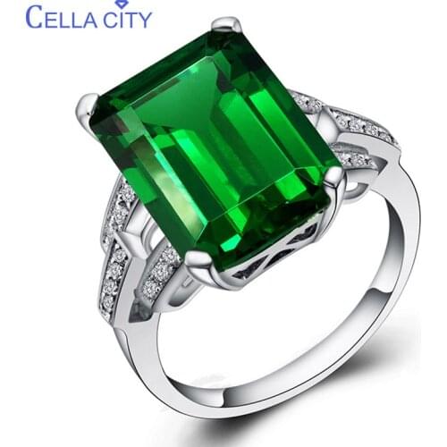Cellacity Vintage Emerald Ring for Women Silver 925 Big Green Gemstone Finger Jewelry Anniversary Wholesale Gift Size 6-10