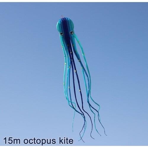 15m Blue Crystal Octopus Kite High Quality 3D Solid Soft Inflatable Animal Show Kites for Audlts Outdoor fun toys