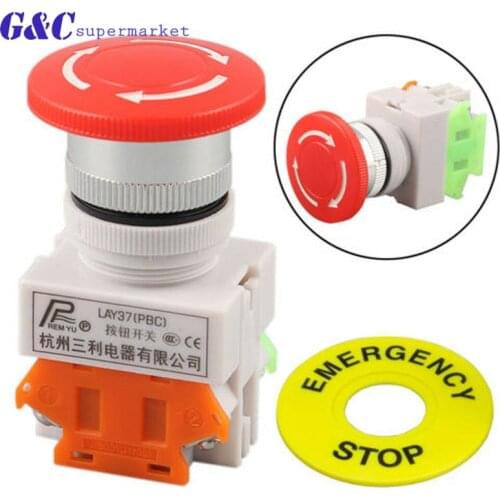 1pc 660V 10A Self Locking Emergency Stop Push Button Switch with Red Mushroom Cap 1 NO + 1 NC
